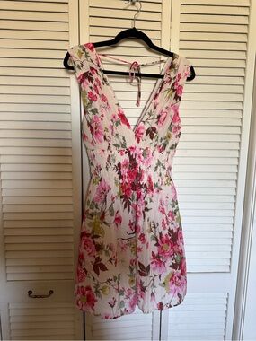 Abercrombie & Fitch Pink Floral V-Neck Smocked Waist Dress